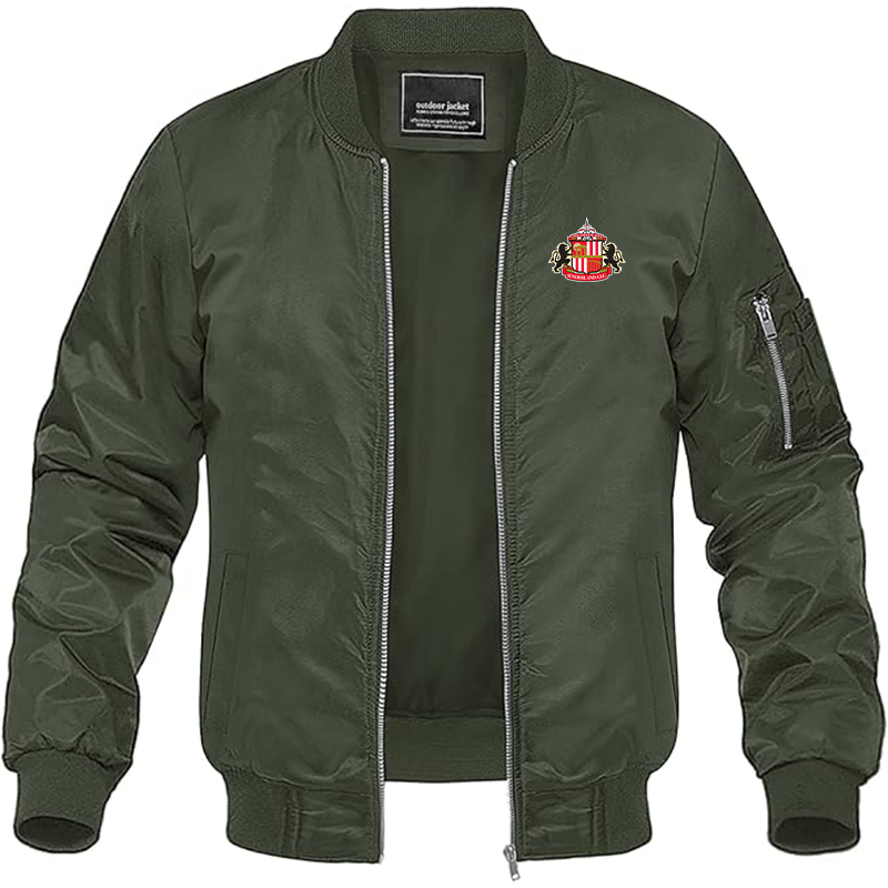 Men's Sunderland AFC Soccer Lightweight Bomber Jacket Windbreaker Softshell Varsity Jacket Coat