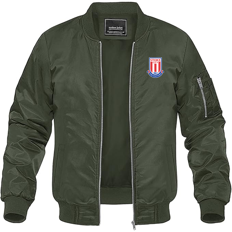 Men's Stoke City Soccer Lightweight Bomber Jacket Windbreaker Softshell Varsity Jacket Coat