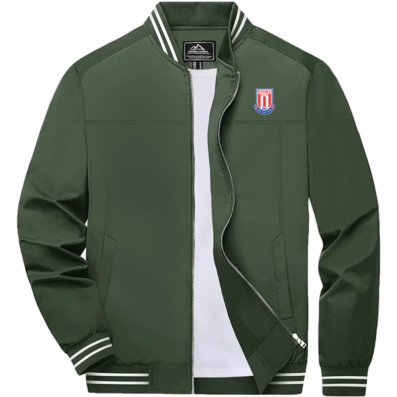 Men's Stoke City Soccer Lightweight Zip-Up Bomber Jacket Ribbed Collar and Cuffs Outerwear