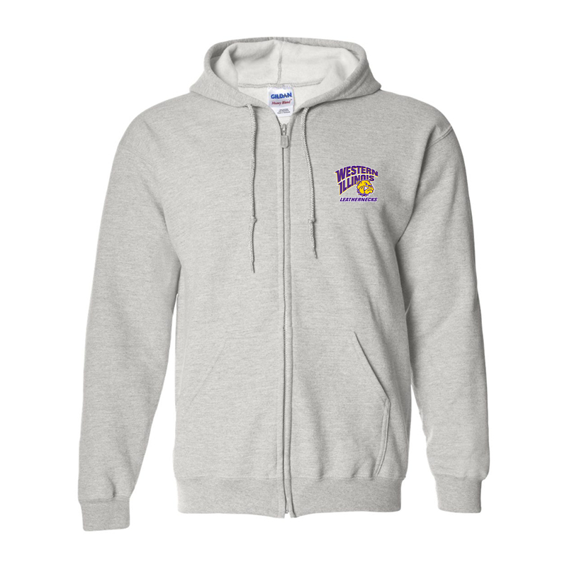 Men's Western Illinois Leathernecks Gildan Heavy Blend Full Zip Hooded Sweatshirt