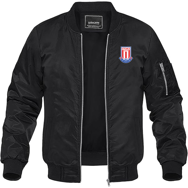 Men's Stoke City Soccer Lightweight Bomber Jacket Windbreaker Softshell Varsity Jacket Coat