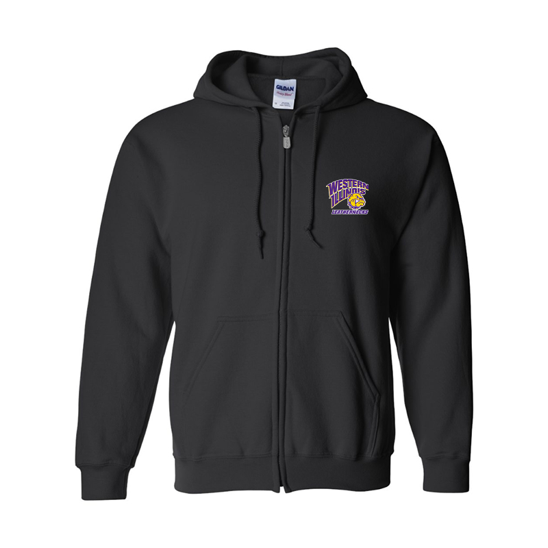 Men's Western Illinois Leathernecks Gildan Heavy Blend Full Zip Hooded Sweatshirt