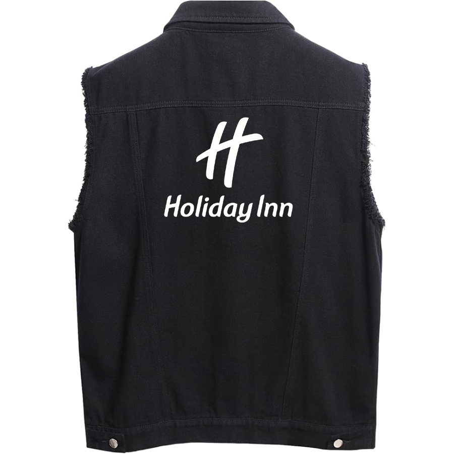 Men's Holiday Inn Sleeveless Distressed Denim Vest Rugged Black Jean Jacket