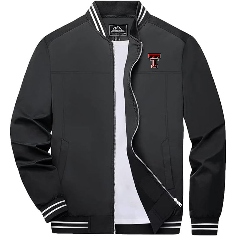 Men's Texas Tech Red Raiders Lightweight Zip-Up Bomber Jacket Ribbed Collar and Cuffs Outerwear