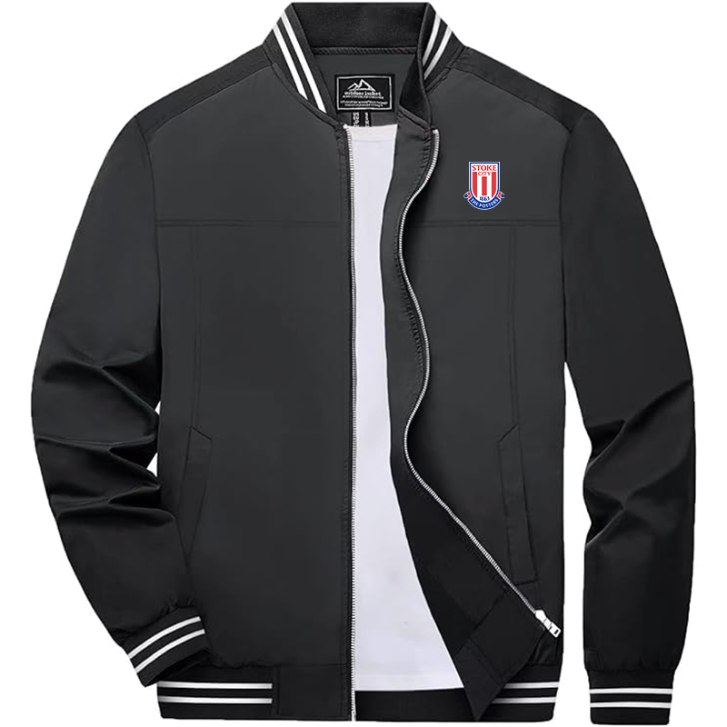 Men's Stoke City Soccer Lightweight Zip-Up Bomber Jacket Ribbed Collar and Cuffs Outerwear