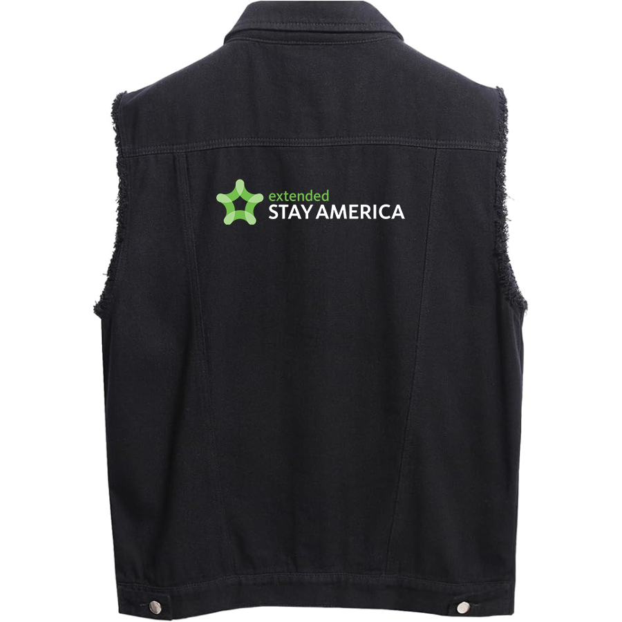 Men's Extended Stay America Sleeveless Distressed Denim Vest Rugged Black Jean Jacket