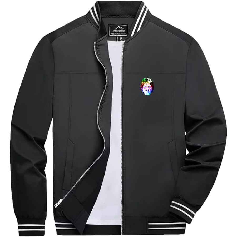 Men's John Lennon Face Art Music Lightweight Zip-Up Bomber Jacket Ribbed Collar and Cuffs Outerwear