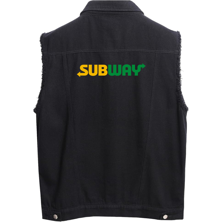 Men's Subway Sleeveless Distressed Denim Vest Rugged Black Jean Jacket