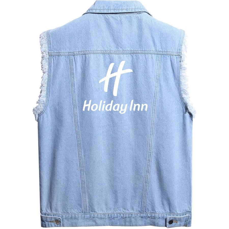 Men's Holiday Inn Sleeveless Distressed Denim Vest Rugged Black Jean Jacket