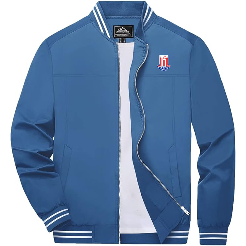 Men's Stoke City Soccer Lightweight Zip-Up Bomber Jacket Ribbed Collar and Cuffs Outerwear