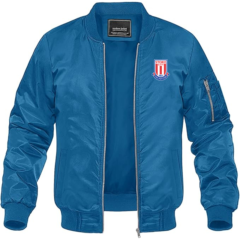 Men's Stoke City Soccer Lightweight Bomber Jacket Windbreaker Softshell Varsity Jacket Coat