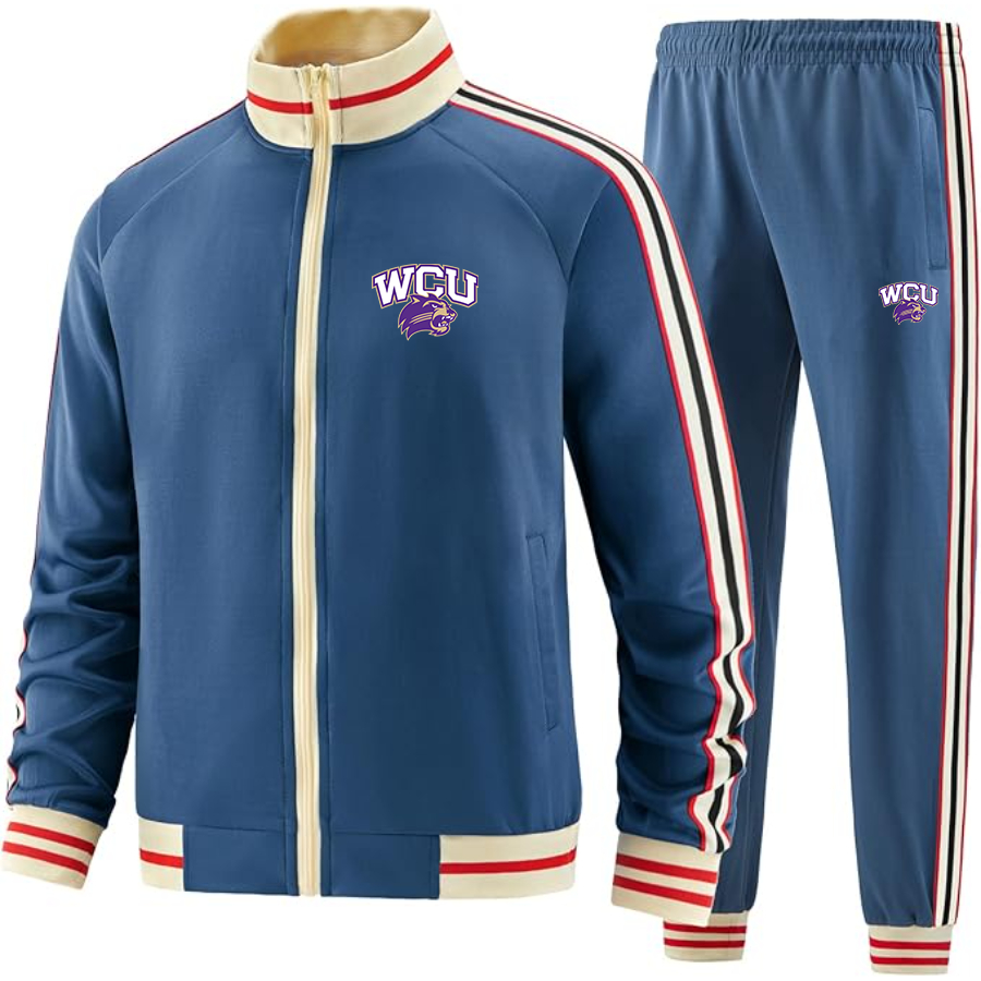 Men's Western Carolina Catamounts Tracksuit with Bold Striped Accents and Zippered Front