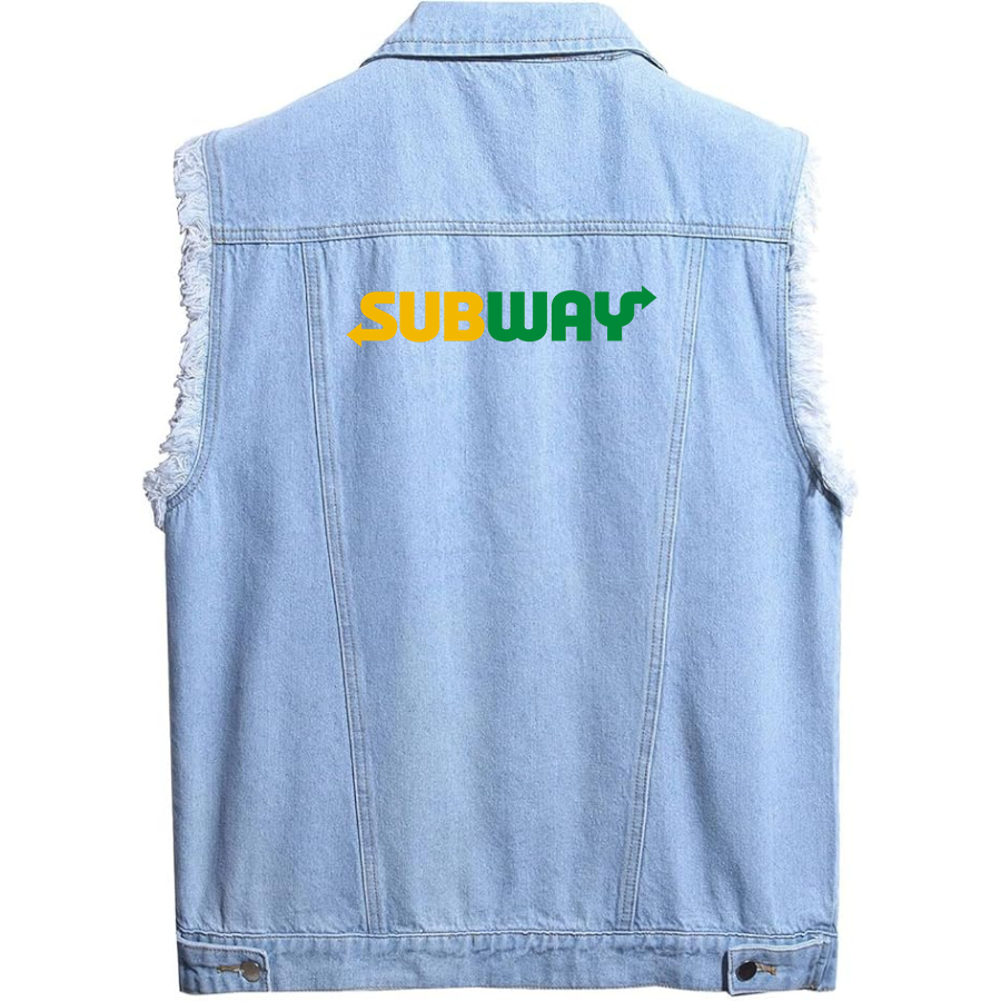 Men's Subway Sleeveless Distressed Denim Vest Rugged Black Jean Jacket