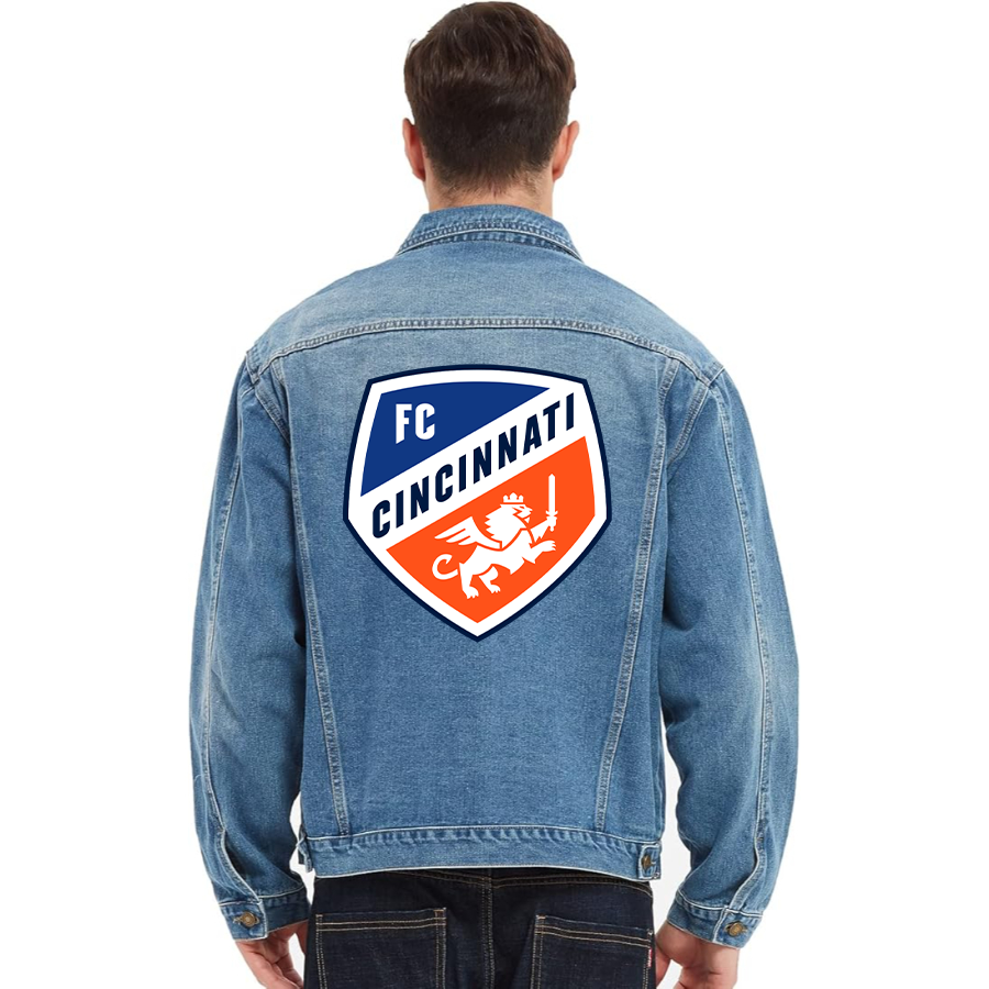 Men's FC Cincinnati Vintage Distressed Denim Jacket Stylish Casual Jean Outerwear