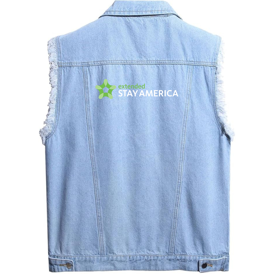 Men's Extended Stay America Sleeveless Distressed Denim Vest Rugged Black Jean Jacket