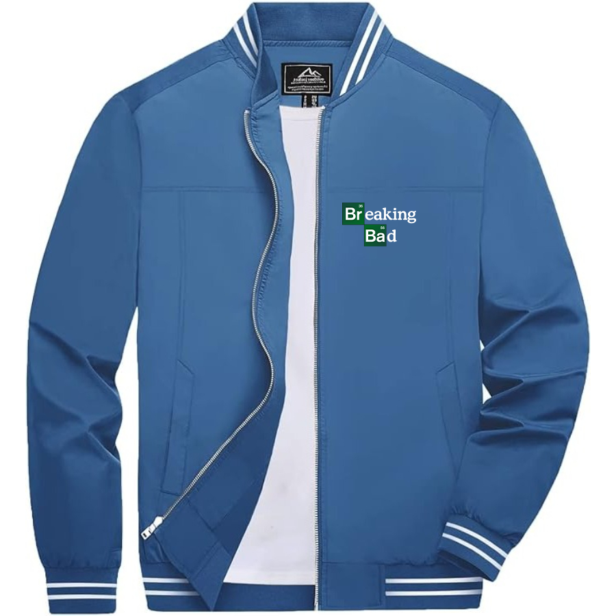 Men's Breaking Bad Lightweight Zip-Up Bomber Jacket Ribbed Collar and Cuffs Outerwear
