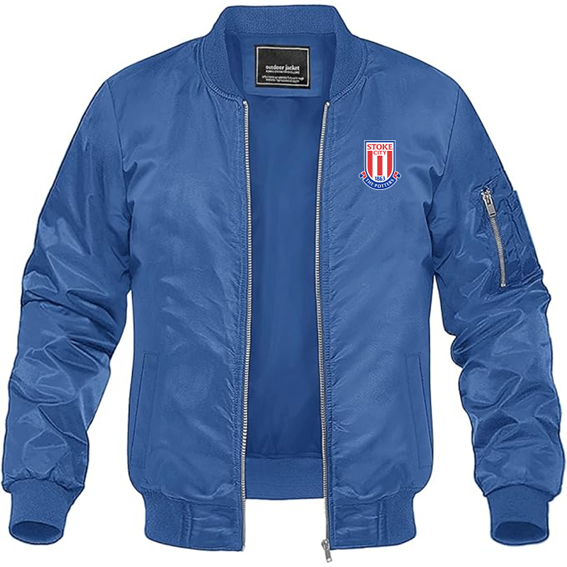 Men's Stoke City Soccer Lightweight Bomber Jacket Windbreaker Softshell Varsity Jacket Coat