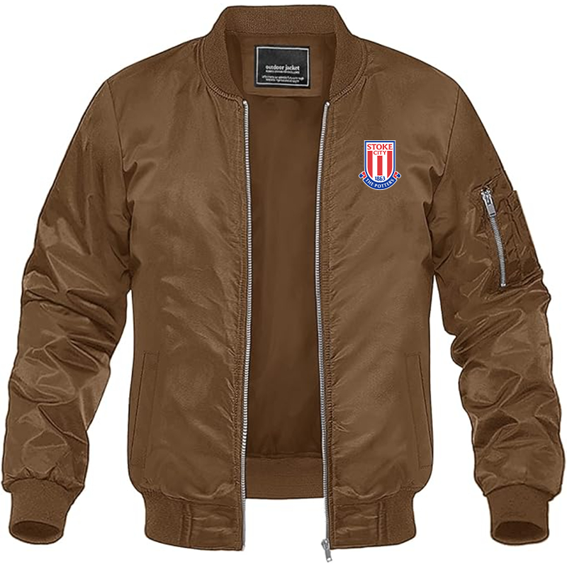 Men's Stoke City Soccer Lightweight Bomber Jacket Windbreaker Softshell Varsity Jacket Coat