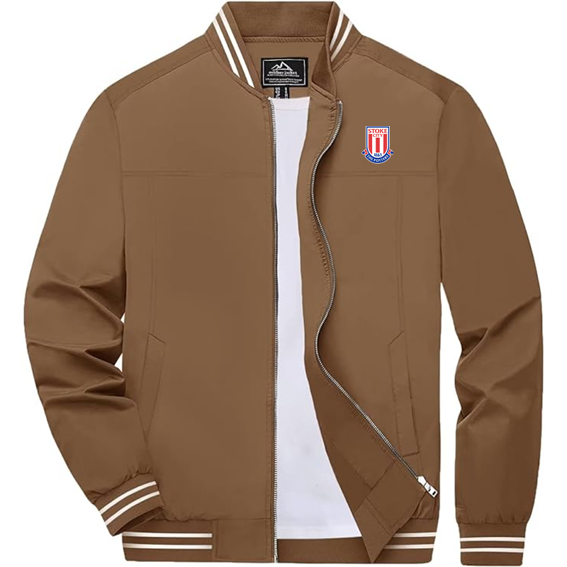 Men's Stoke City Soccer Lightweight Zip-Up Bomber Jacket Ribbed Collar and Cuffs Outerwear