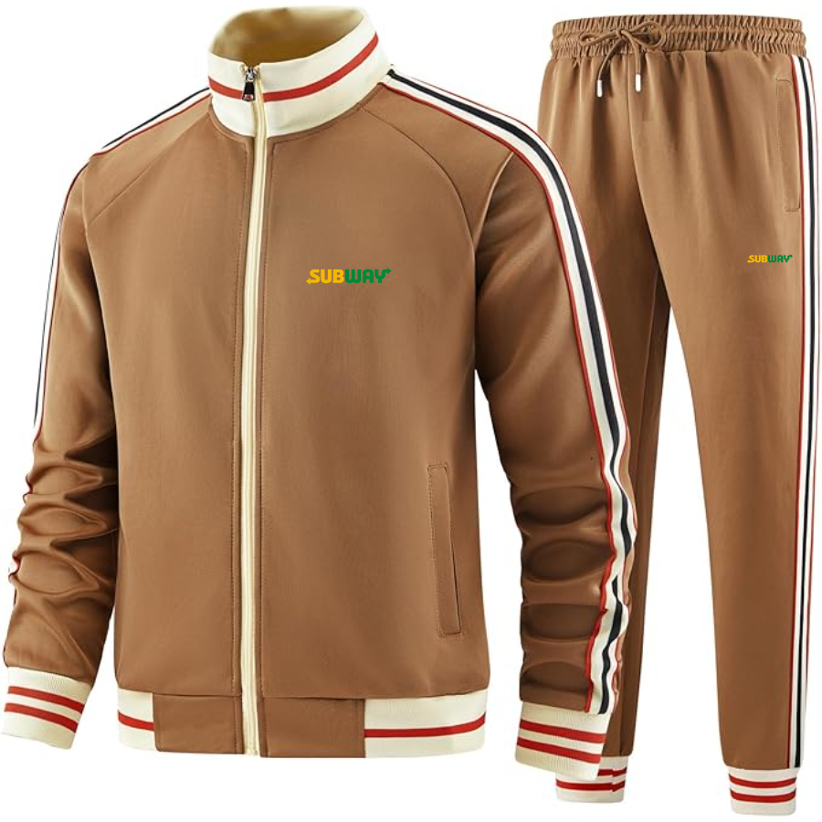 Men's Subway Tracksuit with Bold Striped Accents and Zippered Front