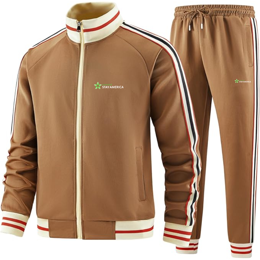 Men's Extended Stay America Tracksuit with Bold Striped Accents and Zippered Front