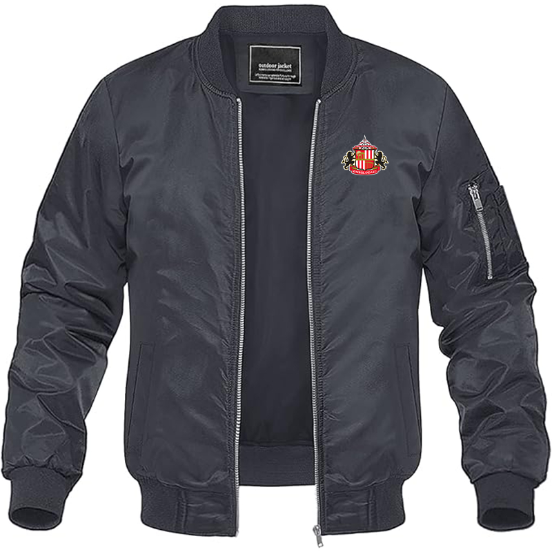 Men's Sunderland AFC Soccer Lightweight Bomber Jacket Windbreaker Softshell Varsity Jacket Coat