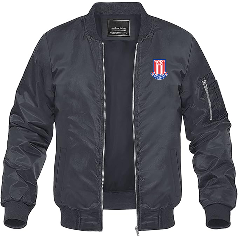 Men's Stoke City Soccer Lightweight Bomber Jacket Windbreaker Softshell Varsity Jacket Coat