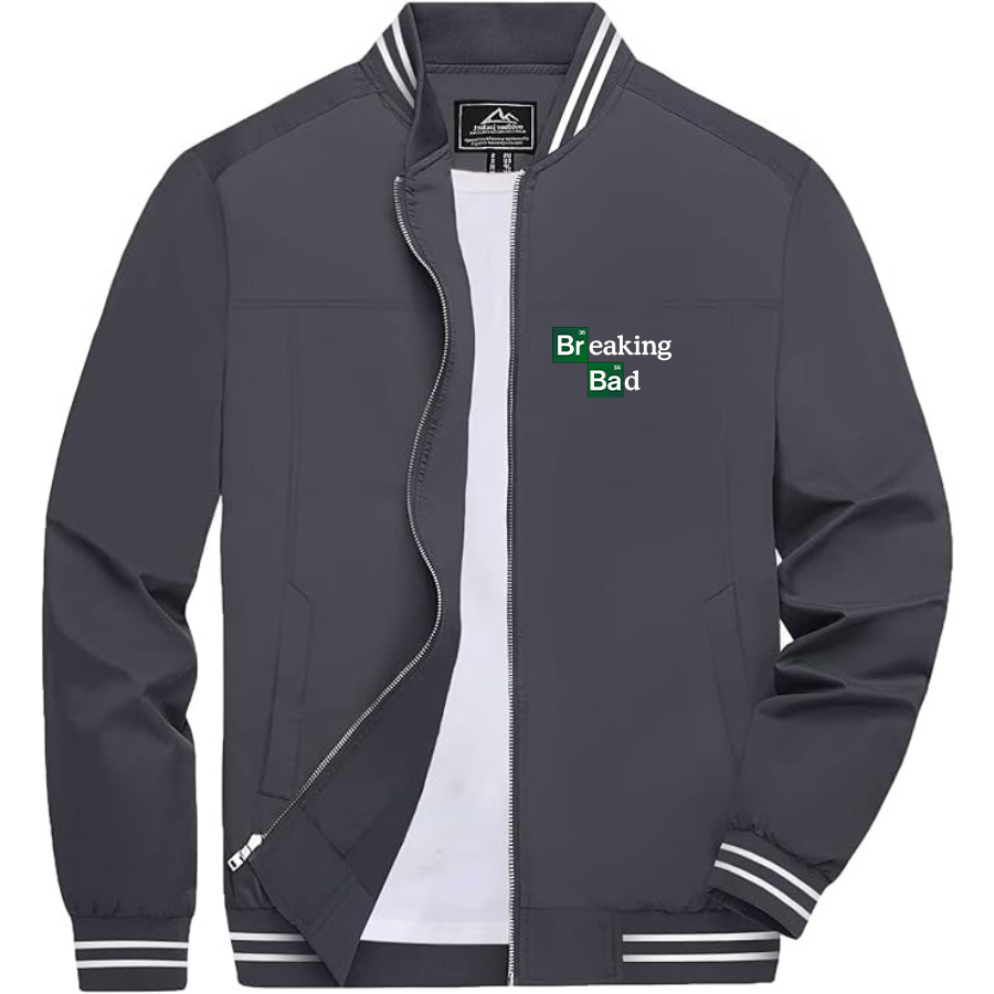 Men's Breaking Bad Lightweight Zip-Up Bomber Jacket Ribbed Collar and Cuffs Outerwear
