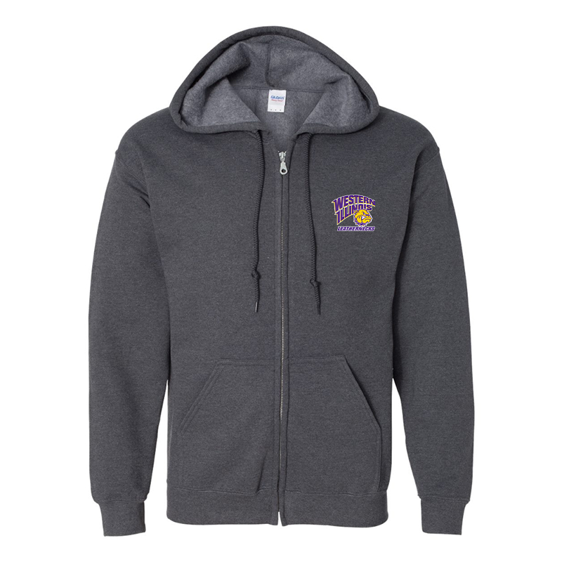 Men's Western Illinois Leathernecks Gildan Heavy Blend Full Zip Hooded Sweatshirt
