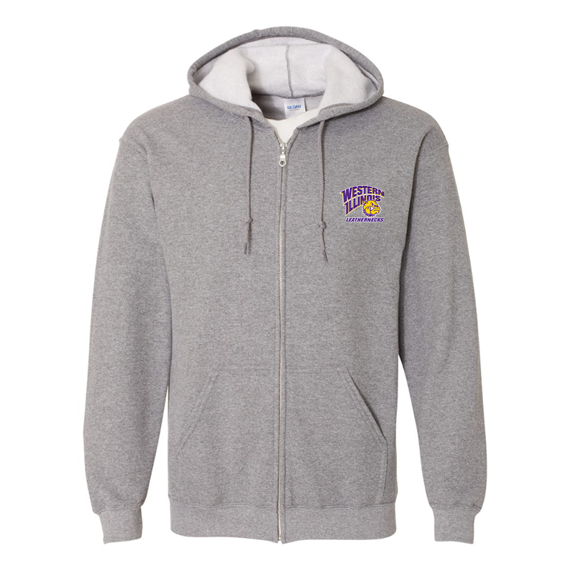 Men's Western Illinois Leathernecks Gildan Heavy Blend Full Zip Hooded Sweatshirt