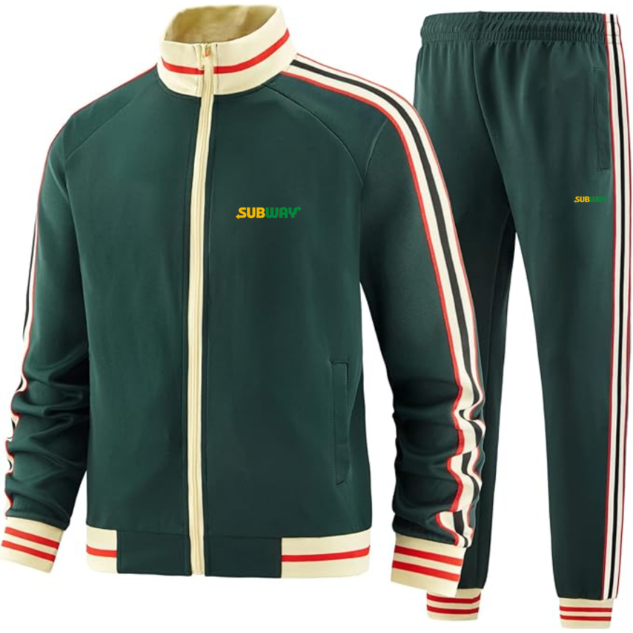 Men's Subway Tracksuit with Bold Striped Accents and Zippered Front