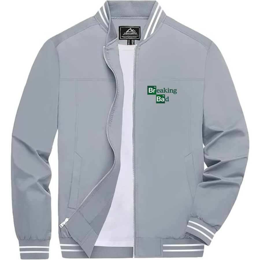 Men's Breaking Bad Lightweight Zip-Up Bomber Jacket Ribbed Collar and Cuffs Outerwear