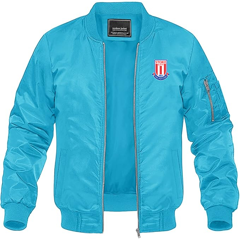 Men's Stoke City Soccer Lightweight Bomber Jacket Windbreaker Softshell Varsity Jacket Coat