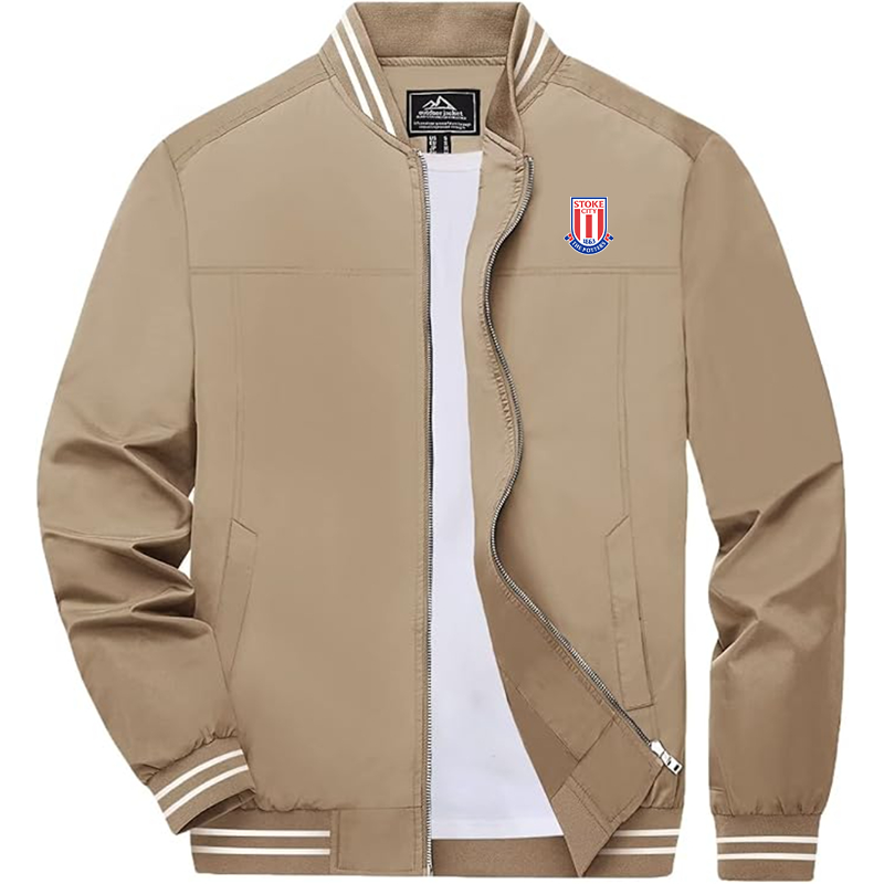Men's Stoke City Soccer Lightweight Zip-Up Bomber Jacket Ribbed Collar and Cuffs Outerwear