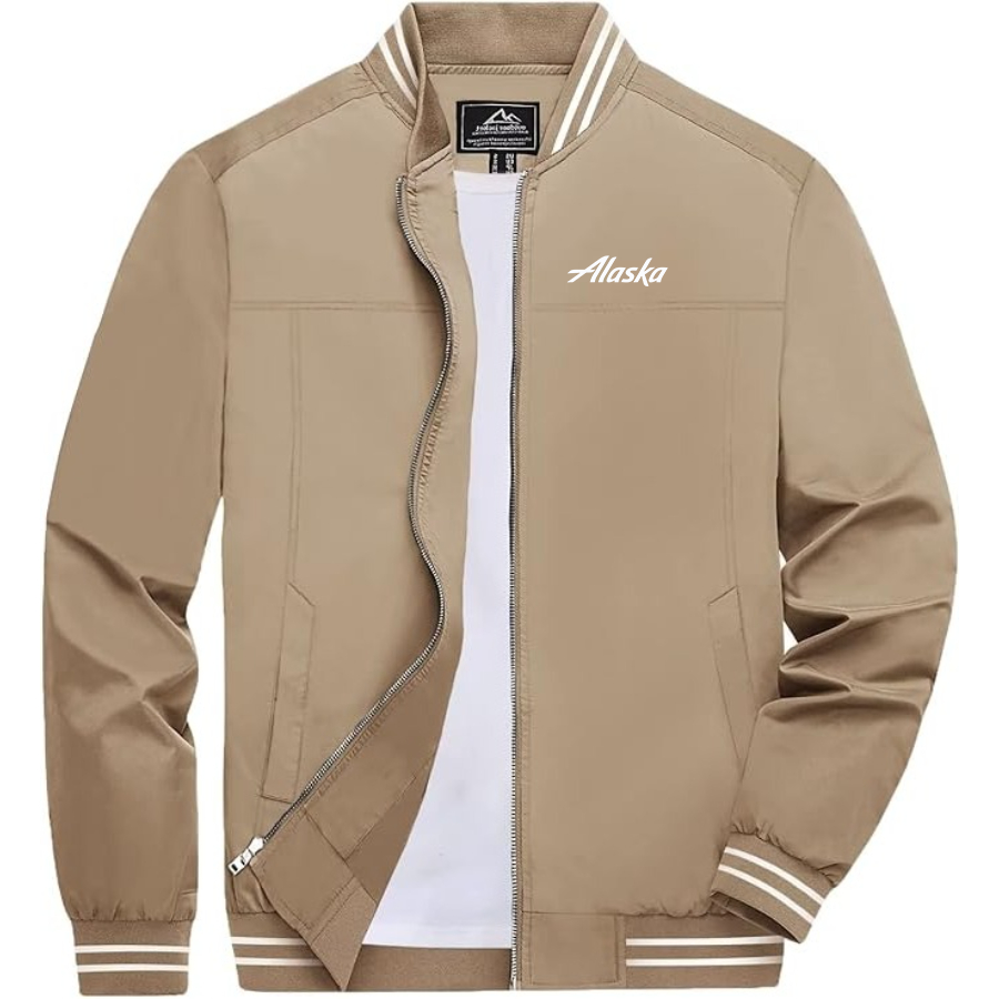 Men's Alaska Airline Lightweight Zip-Up Bomber Jacket Ribbed Collar and Cuffs Outerwear