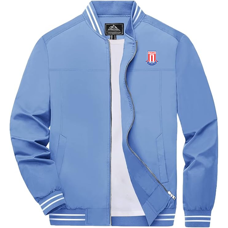 Men's Stoke City Soccer Lightweight Zip-Up Bomber Jacket Ribbed Collar and Cuffs Outerwear