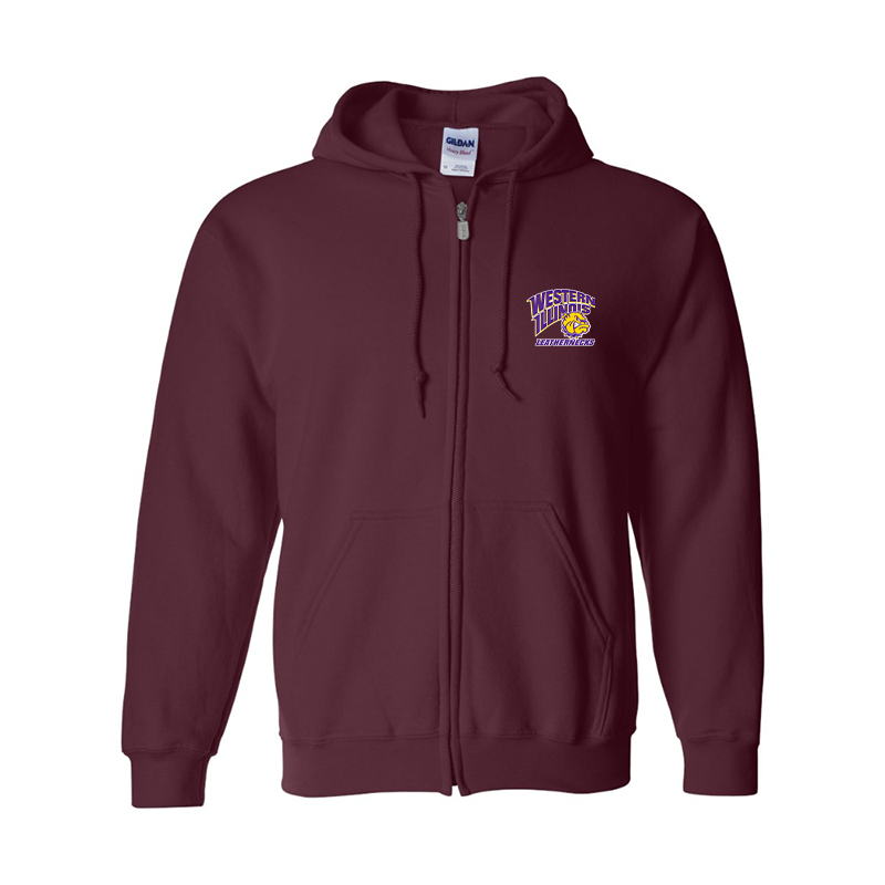 Men's Western Illinois Leathernecks Gildan Heavy Blend Full Zip Hooded Sweatshirt