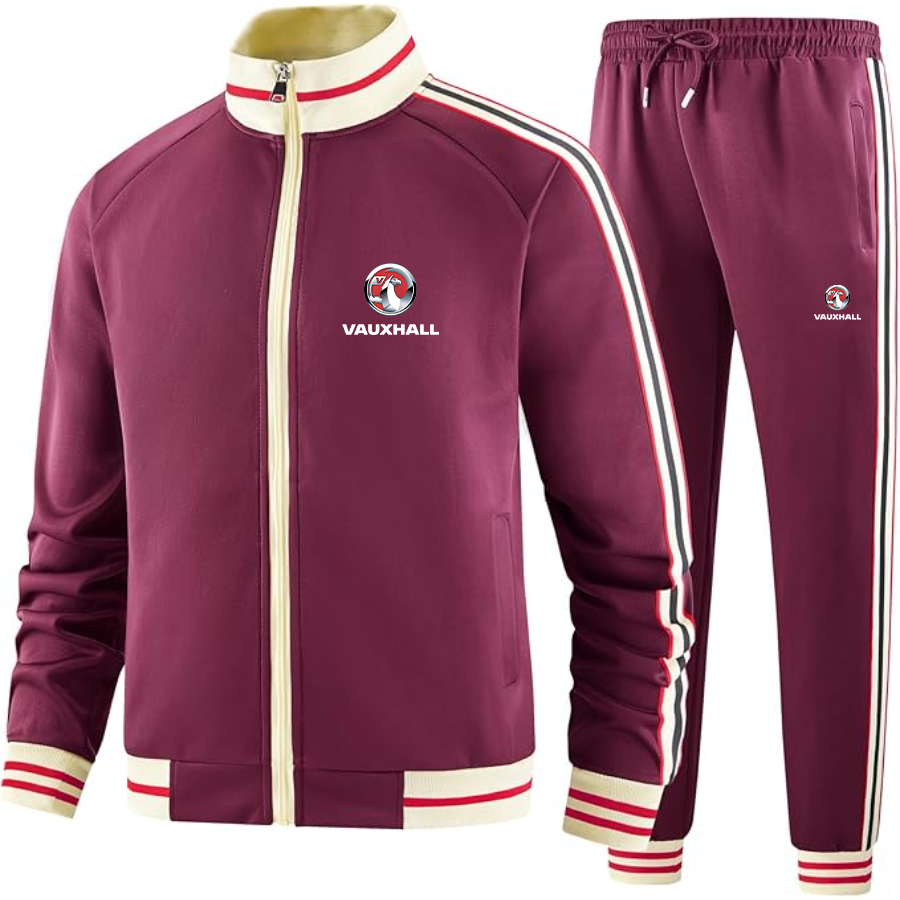 Men's Vauxcall motors Tracksuit with Bold Striped Accents and Zippered Front