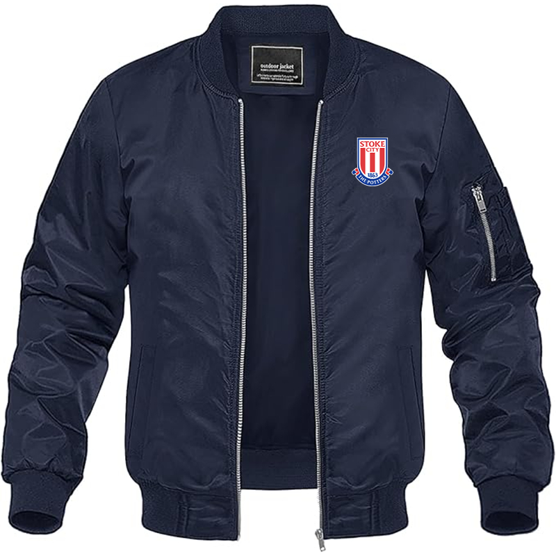 Men's Stoke City Soccer Lightweight Bomber Jacket Windbreaker Softshell Varsity Jacket Coat