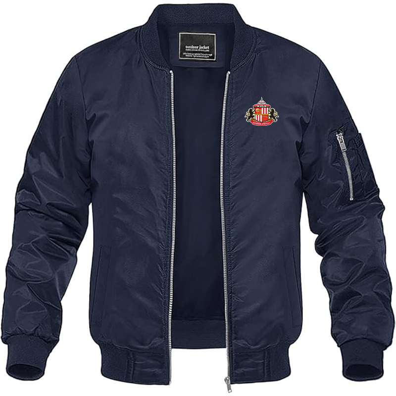 Men's Sunderland AFC Soccer Lightweight Bomber Jacket Windbreaker Softshell Varsity Jacket Coat
