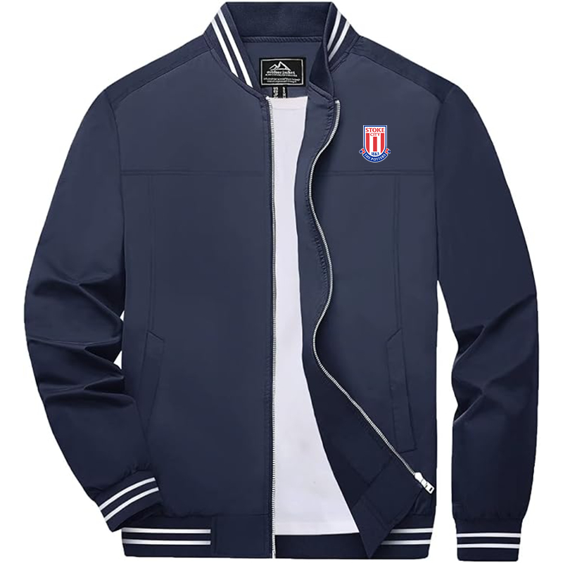 Men's Stoke City Soccer Lightweight Zip-Up Bomber Jacket Ribbed Collar and Cuffs Outerwear