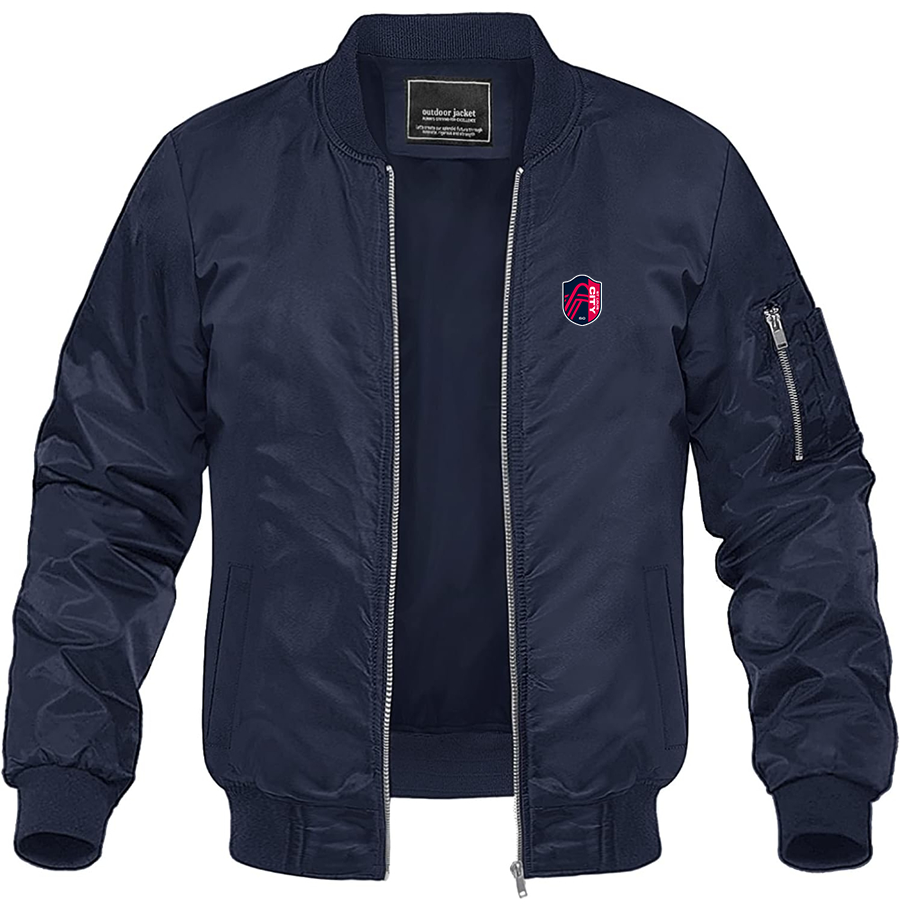 Men's St. Louis City Soccer Lightweight Bomber Jacket Windbreaker Softshell Varsity Jacket Coat