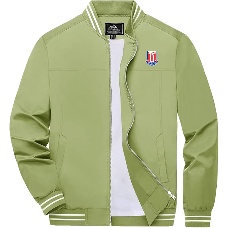 Men's Stoke City Soccer Lightweight Zip-Up Bomber Jacket Ribbed Collar and Cuffs Outerwear