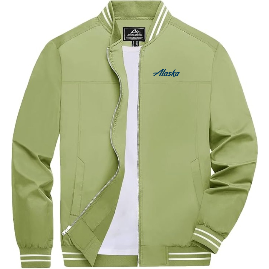 Men's Alaska Airline Lightweight Zip-Up Bomber Jacket Ribbed Collar and Cuffs Outerwear