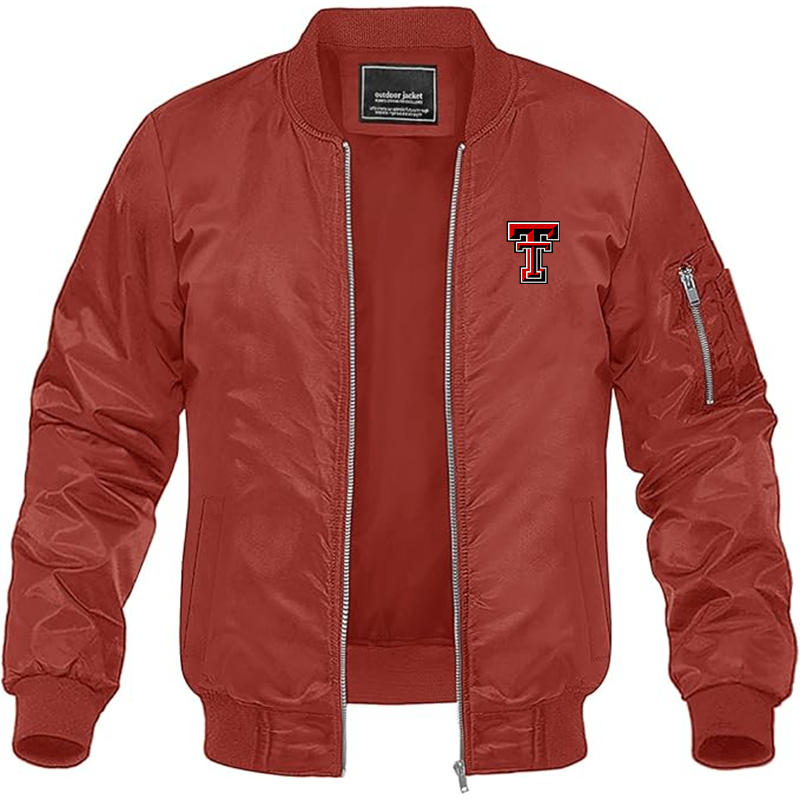 Men's Texas Tech Red Raiders Lightweight Bomber Jacket Windbreaker Softshell Varsity Jacket Coat