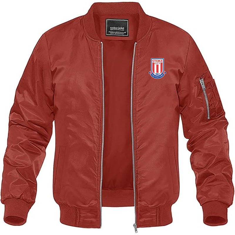 Men's Stoke City Soccer Lightweight Bomber Jacket Windbreaker Softshell Varsity Jacket Coat