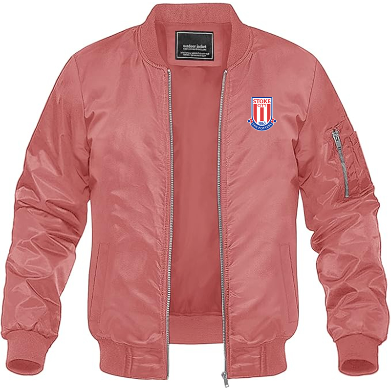 Men's Stoke City Soccer Lightweight Bomber Jacket Windbreaker Softshell Varsity Jacket Coat