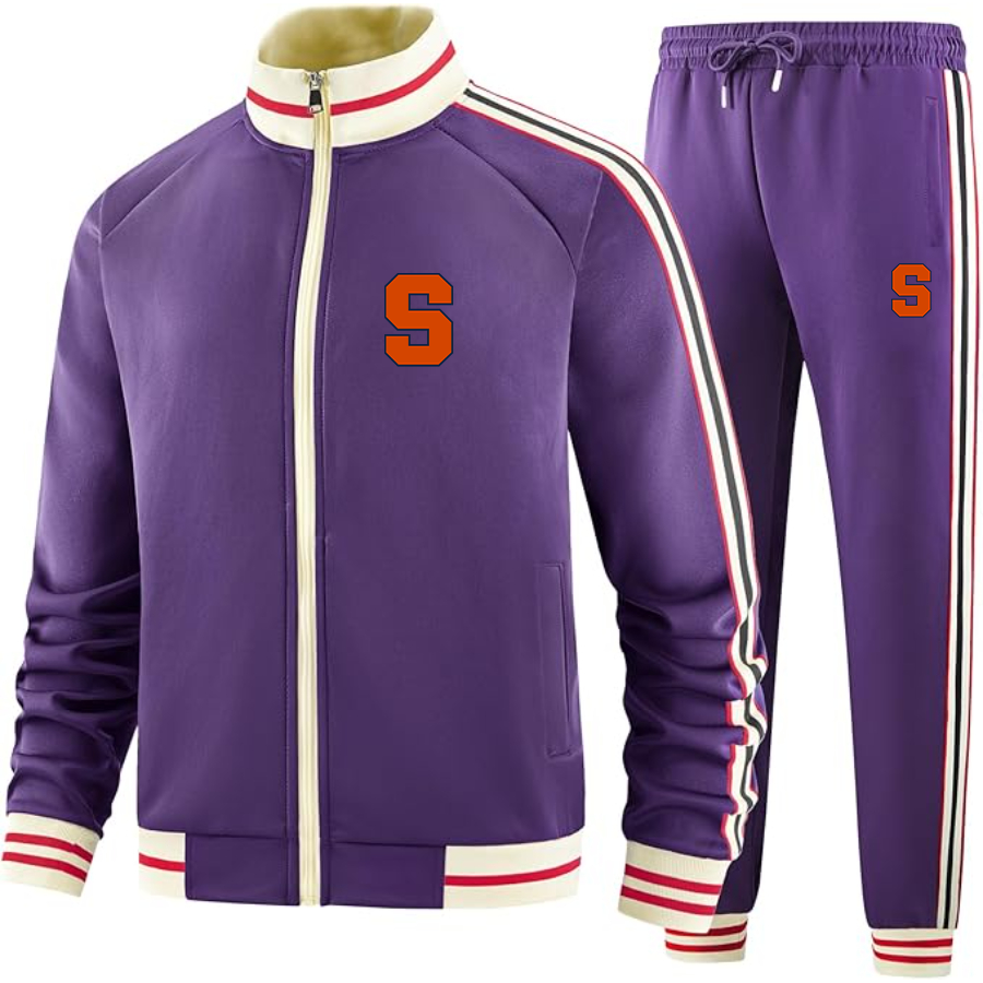 Men's Syracuse Orange Two Piece Designer Tracksuit with Bold Striped Accents and Zippered Front Elevated Athletic Wear