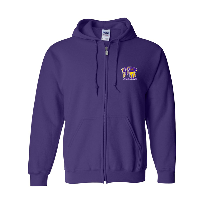 Men's Western Illinois Leathernecks Gildan Heavy Blend Full Zip Hooded Sweatshirt