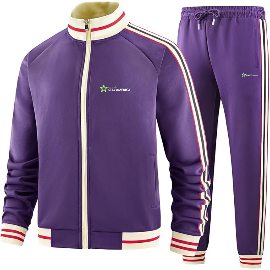 Men's Extended Stay America Tracksuit with Bold Striped Accents and Zippered Front